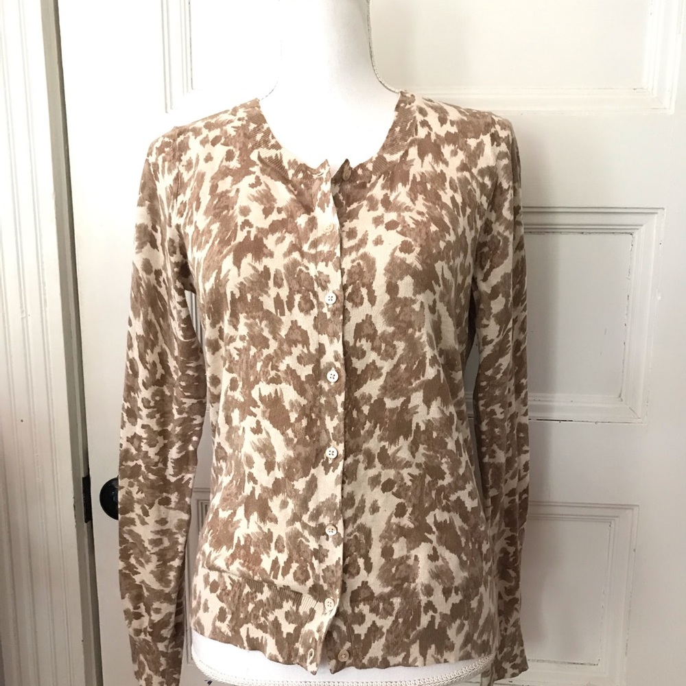Banana Republic Brown Animal Print Cotton Cardigan Brown Cream
